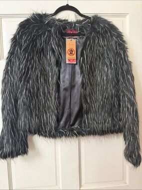 Faux Fur Cropped Jacket - Black/Gray